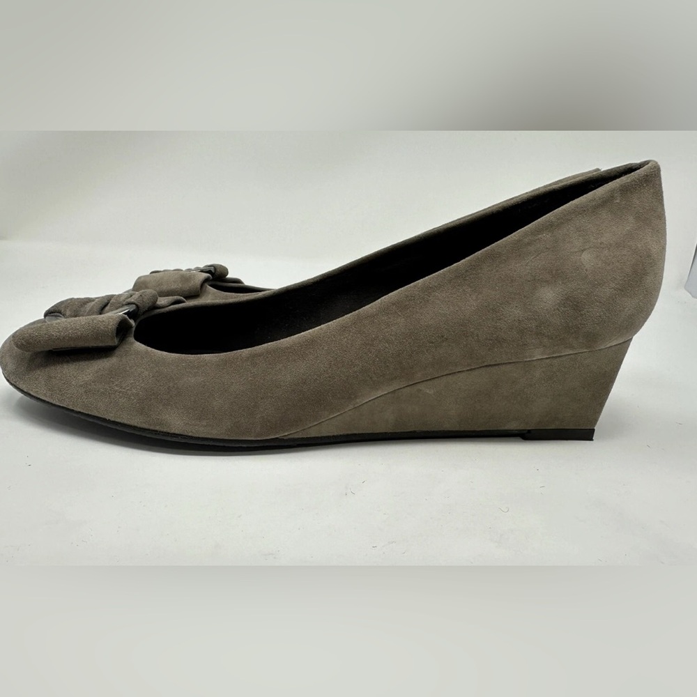 Stuart Weitzman Brown Taupe Suede Slip On‎ Wedge Heels Buckle Womens 10 - Picture 5 of 13